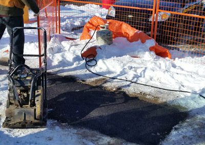 Repairing Utility Cuts At Costco In The Winter With Cold Mix Asphalt